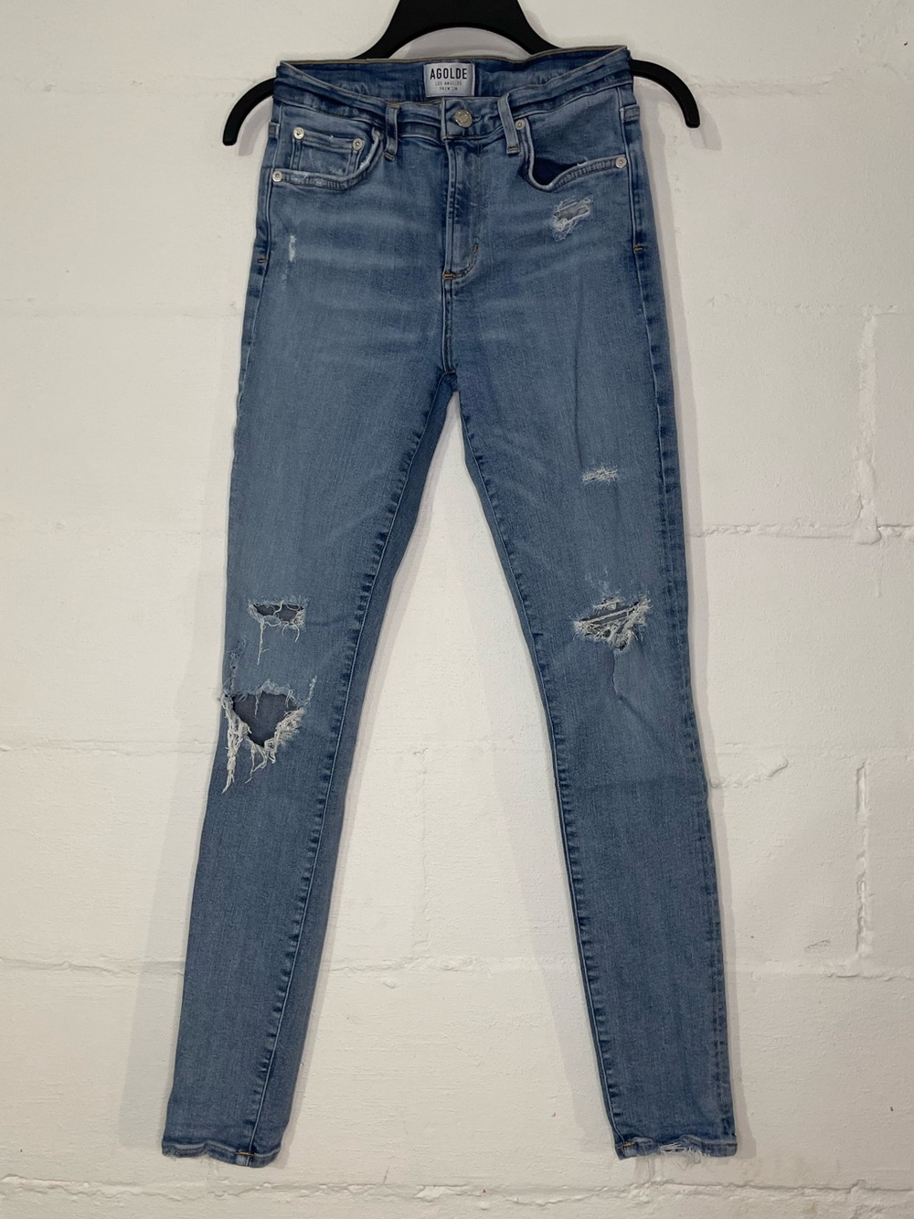 Agolde Distressed Medium Blue Skinny Jeans